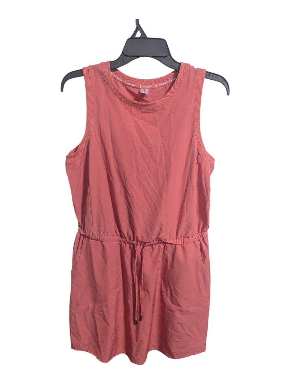 Free Country  Dress Sz Medium Coral Pink Sleeveless Drawstring Waist  W-273